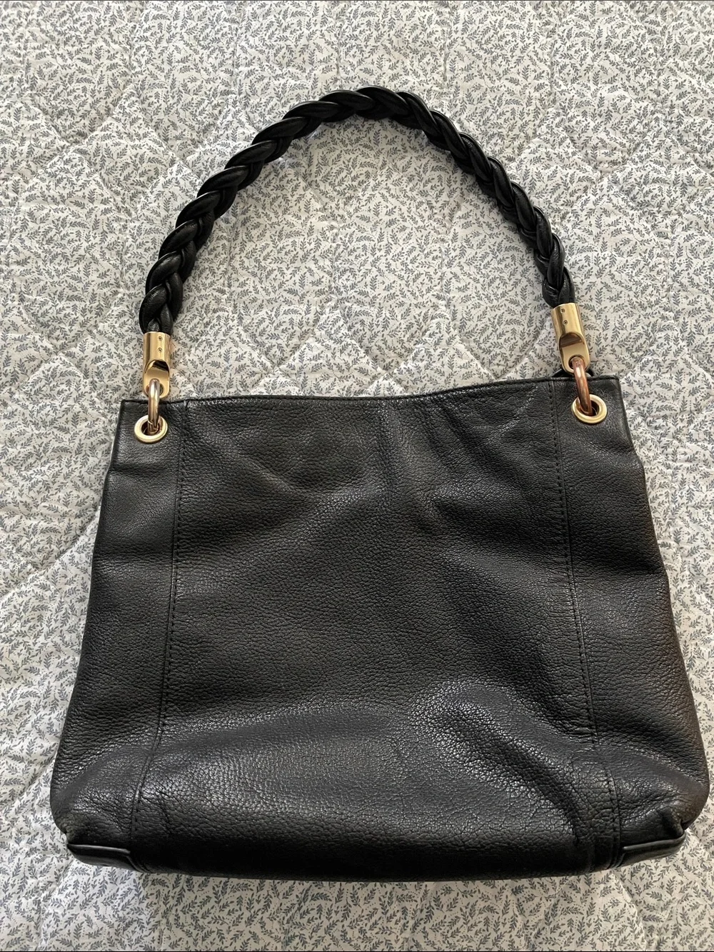 Michael Kors Naomi black pebbled leather tote bag with braided strap
